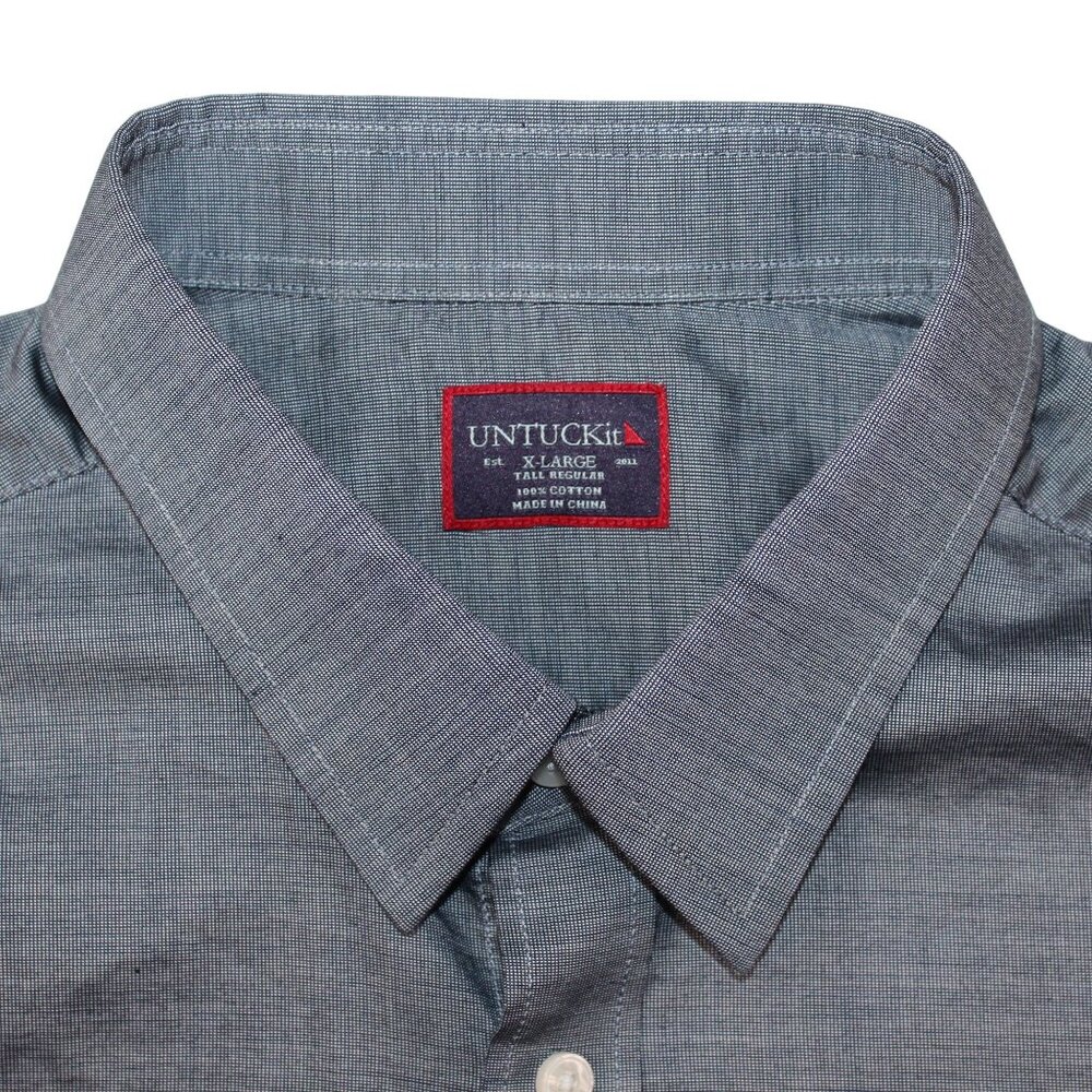 UNTUCKit XL Mens Grey Slim Fit Straight Point Collar Dress Shirt - Picture 5 of 9